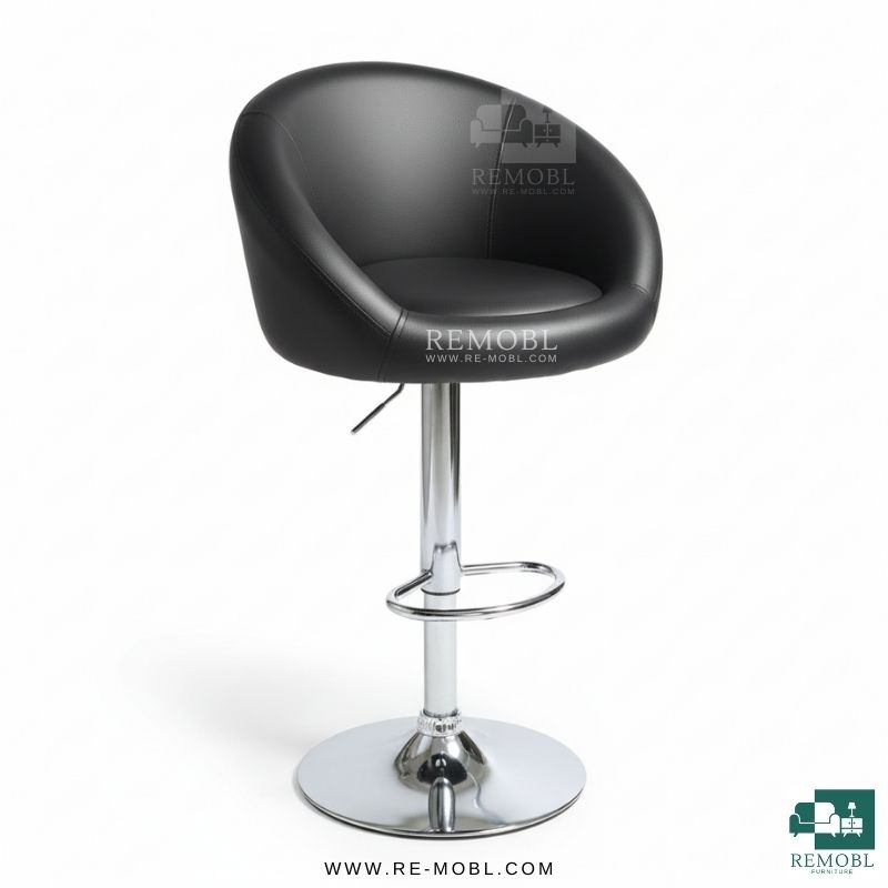 صندلی اپن کانتر مدل لگنی با پایه ساده استیل آبکاری و روکش چرم رنگ مشکی – مناسب اپن و کانتر | مدل صندلی اُپنی کانتر لگنی