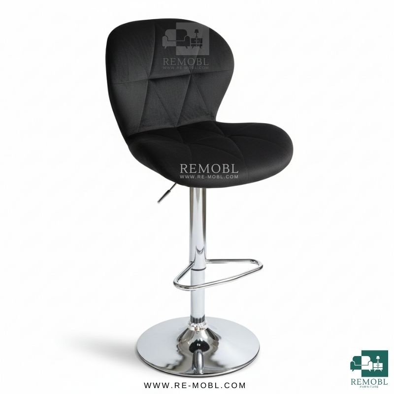 صندلی اپن کانتر مدل زین اسبی با پایه ساده استیل آبکاری و پارچه دیاموند رنگ مشکی – مناسب اپن و کانتر | مدل صندلی اپنی کانتر زین اسبی