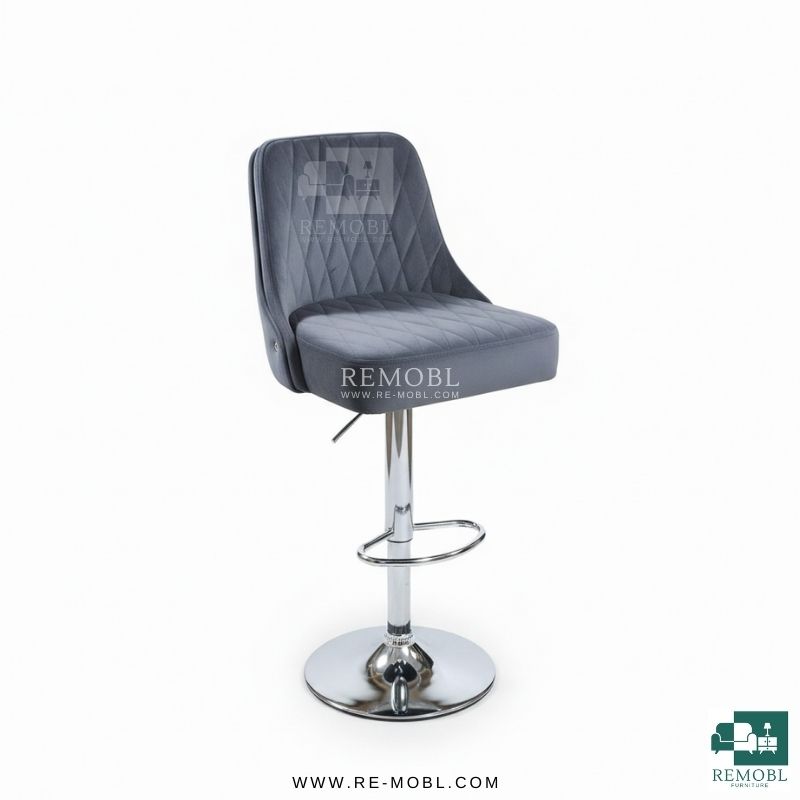 صندلی اپن و کانتر مدل پشت دوبل با پایه ساده آبکاری استیل و پارچه دیاموند رنگ طوسی – مناسب اپن و کانتر | مدل پشت دوبل